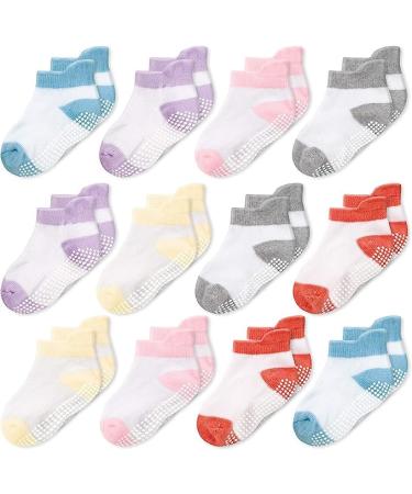 CozyWay Baby Non-Slip Baby Socks Toddler Socks With Grippers Ankle Style 6-12 Months Mixed Girls 12 Pairs