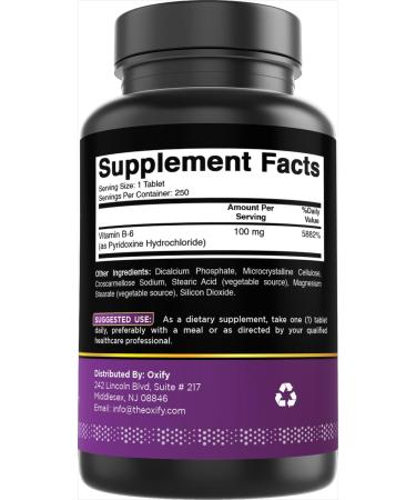 Oxify Vitamin B-6 100 mg | 250 Tablets | Gluten-Free Non-GMO | Supplement Made in USA - Buy Online on GoSupps.com