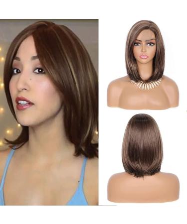 Kalyss 12'' Short Straight Lace Bob Wig - Brown with Blonde Highlights for Women - Buy Online on GoSupps.com