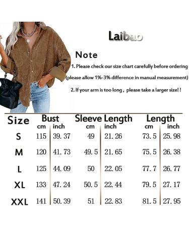 Women's Corduroy Button Down Pocket Shirts | Long Sleeve Oversized Blouses | Fall Outdoor Boyfriend Tops - Large Camel - Buy Online on GoSupps.com