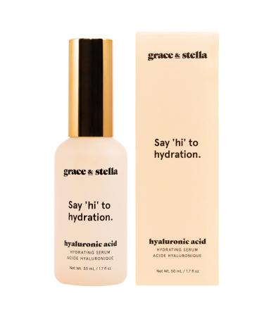 Hyaluronic Acid Serum - Vegan - Hyaluronic Acid Serum For Face, Acido Hialuronico to Hydrate and Remove Fine Lines + Wrinkles, Boost Collagen - Say Hi To Hydration by grace and stella (1.7 oz) 1.7 Fl Oz (Pack of 1)