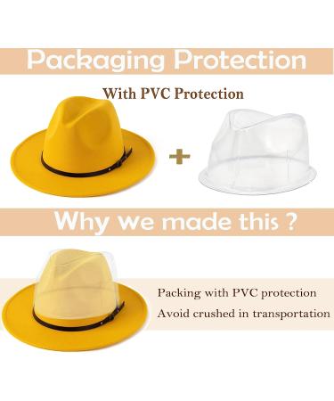 HUDANHUWEI Women's Yellow Wide Brim Fedora Hat - Classic Felt Panama Hat with Belt Buckle - Buy Online on GoSupps.com