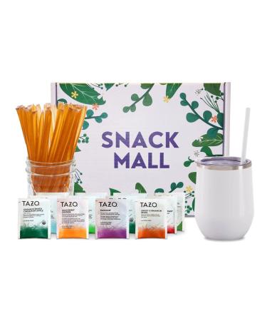 Tea Gift Sets for Tea Lovers - Includes 12 Uniquely Flavored Teas, All Natural Honey Straws and Beautiful Double Insulated Tumbler Cup