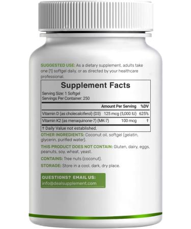DEAL SUPPLEMENT Vitamin D3 5 000 IU + K2 MK7 100mcg Softgels | 2-in-1 Complex with Virgin Coconut Oil | Supports Heart Bone Teeth & Immune Health | Easy to Swallow - Buy Online on GoSupps.com