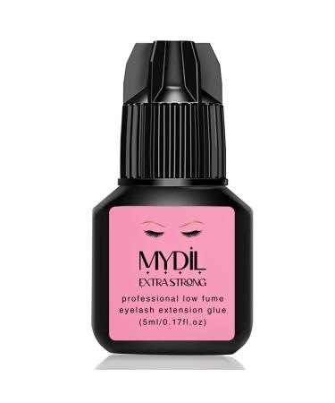 Eyelash Extension Glue Black Extra Strong Hold Waterproof Fast Drying Sensitive Low Fume Eyelash Glue for Eyelash Extensions 7+ Weeks Retention (5ML)/ Professional Lash Extension Adhesive.