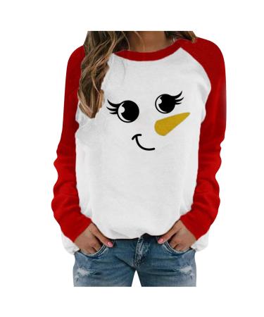 Christmas Sweatshirt for Women Funny Long Sleeve Crewneck Snowman Graphic Pullover Fashion Plus Size Loose Fit Sweater X-Large 01_red