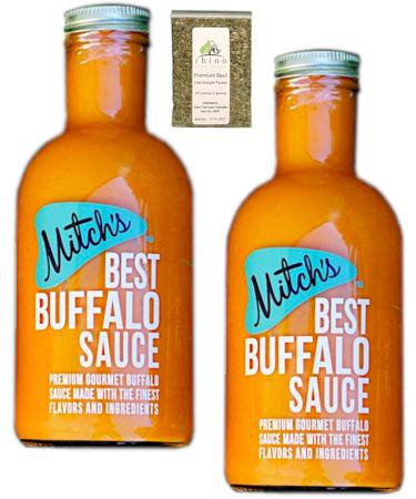 Mitch's Best Buffalo Sauce, Just The Right Heat & Just The Right Bite Delicious, Rich & Creamy, Premium Artisan Sauce, 16 oz (Pack of 2) + Includes-Free Basil Leaves from Rhino Fine Foods, .071 oz