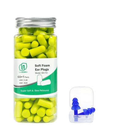 LYSIAN Ultra Soft Foam Earplugs for Sleep 38dB SNR, Noise Reduction Ear Plugs for Sleeping Noise Cancelling, Snoring, Shooting,Work,Plane-60 Pairs Yellow Green