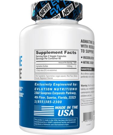 Evlution Nutrition Agmatine Sulfate Capsules - High Strength Nitric Oxide Supplement for Muscle Growth Pumps & Recovery | 60 Servings - International Shipping Available - Buy Online on GoSupps.com