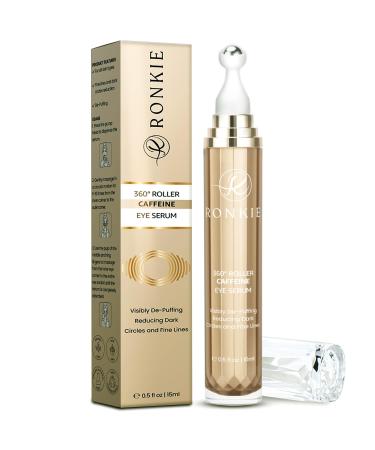 5% Caffeine Eye Cream with 360 Roller: Eye Cream for Dark Circles and Puffiness - Under Eye Serum Hydrate Eye Area - Reduce Wrinkles and Fine Lines