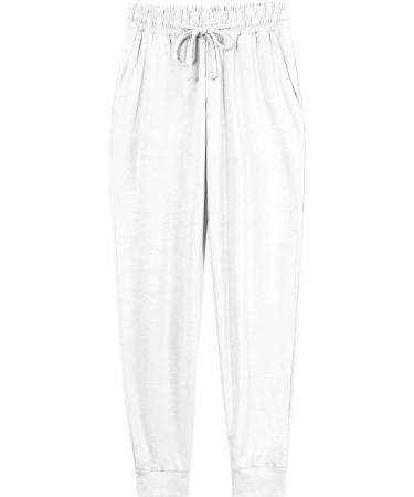 Women's Gym Yoga Sweatpants with Pockets White French Terry Joggers - Buy Online on GoSupps.com
