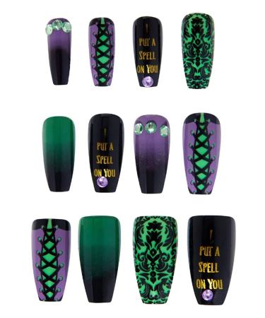 Hocus Pocus Press On Nails! 24 Self Adhesive Stick On Nails! Sanderson Sister HP2 Movie Inspired Fake Press On Nails! Quick And Colorful Manicure! Choose Your Color! (Sanderson Sisters)