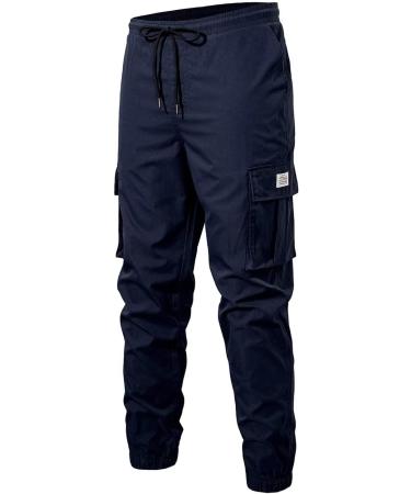 Elegancity Men's Cargo Jogger Work Pants with Drawstring - Regular Fit, Sweatpants Sports Bottoms with Pockets (Size 40, A-blue) - Buy Online on GoSupps.com