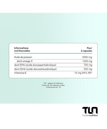 Omega 3 | 2000mg Ultra Pure Wild Fish Oil | High Concentration EPA and DHA with Low Totox | Sustainable Peach | 100 Softgels Enriched with Vitamin E | Made in France | TLN - Buy Online on GoSupps.com