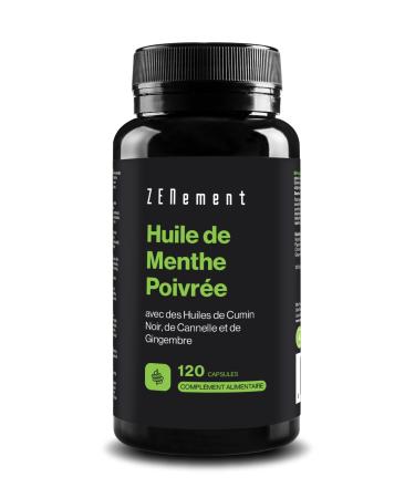 Peppermint Essential Oil with Black Cumin Oil, Cinnamon and Ginger - 120 Capsules, Synergic Formula with 500mg, Digestive Health, 40% Menthol, 20% Menthone, 100% Natural - Zenement