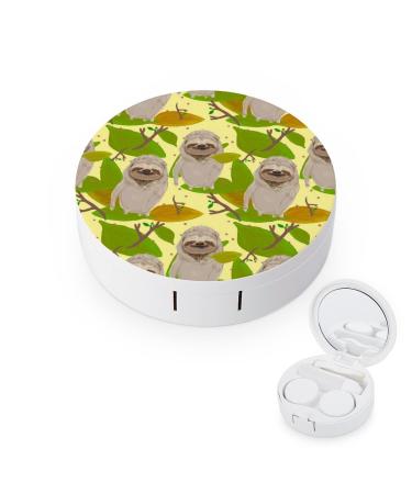 Lets Sloths Round Case For Contact Lens Kit Storage Box with Mirror Printed