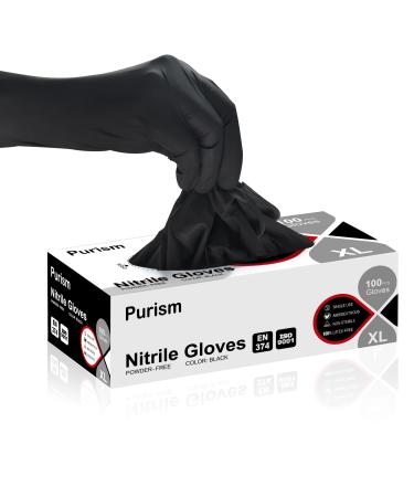 Purism Black Nitrile Gloves, 4mil, Size X-Large, 100 Pcs, Powder-free Latex free Black X-Large (Pack of 100) Black-100 Pcs