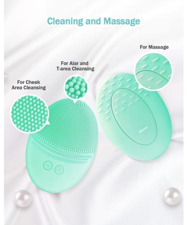 EZBASICS Silicone Facial Cleansing Brush - Waterproof Sonic Vibrating Face Brush for Deep Cleansing & Exfoliating - Mint Green - Buy Online on GoSupps.com