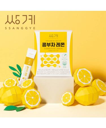 Ssanggye Kombucha Lemon Powder Stick Type (30 Sticks 5.3oz) - Sugar Free Fizzy Sparkling Fermented Tea with Live Probiotics & Prebiotics - Digestive Enzymes for Health Benefits - Buy Online on GoSupps.com