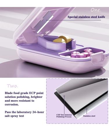 Dyroe Tablet Divider & Pill Cutter Split Large & Small Tablets with Storage Compartment Portable Vitamin Pill Splitter (Purple) - Buy Online on GoSupps.com