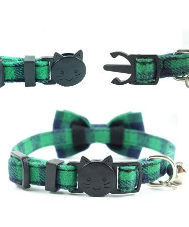 Green Plaid Cat Collar Breakaway with Bell and Bow Tie - Adjustable Safety Collar for Kitty and Kitten (6.8-10.8in) - Buy Online on GoSupps.com