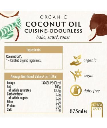 Biona Organic Coconut Oil 875ml - Mild & Odourless - Dairy Free, Vegan, Ketogenic - 100% Natural Cooking Oil - 1 Pack - Buy Online on GoSupps.com