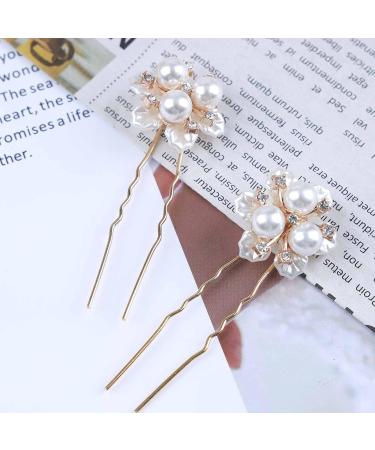 Yheakne Gold Flower Pearl Wedding Hair Pins 2Pcs - Bridal Hair Accessories with Crystal Accents - Vintage Boho Hair Barrette Pins for Women and Girls - Buy Online on GoSupps.com