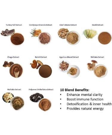 Organic Mushroom Extract Powder - 10 Blend Lions Mane, Cordyceps, Reishi, Shiitake, Turkey Tail - Nootropic Brain Supplement for Energy, Focus & Immune Support - Buy Online on GoSupps.com