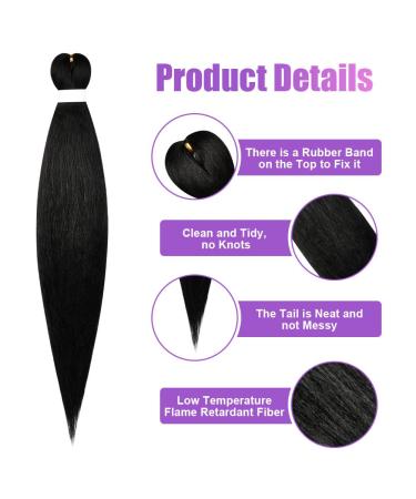 Aomig Pre-Stretched Braiding Hair 26 - Professional Art Fiber Extensions for Box Braids (Black) - 1PC Crochet Braiding - Buy Online on GoSupps.com