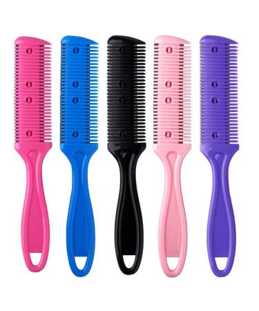 5Pcs Professional Trimmer Razor Dual Side Cutting Scissors Hair Thinning Comb Slim Haircuts Cutting Tool Blade Barber Cut Hair Brush Tools Double Edge Razor 5Color