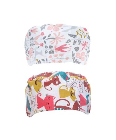 TENDYCOCO 2pcs Surgical Scrub Cap Unisex Surgery Hats Adjustable Cotton Doctor Cap Fox Print Working Hats