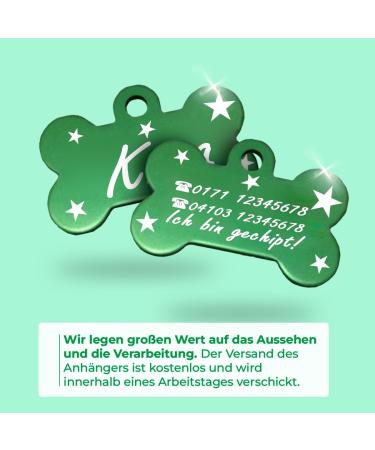 Ibera Gifts - Personalized Bone-Shaped Pendants for Small to Medium Dogs & Cats | Custom Engraved Collars (Green Stars) - Buy Online on GoSupps.com