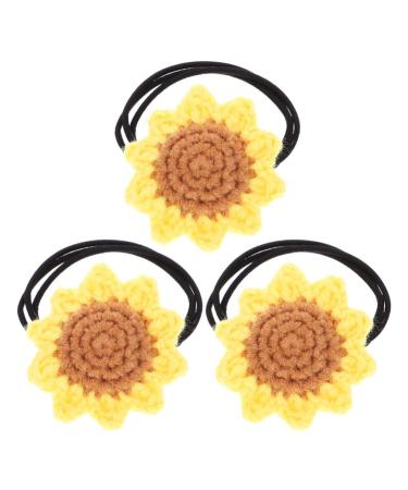 Beaupretty Hair Ties For Girls 3 Pieces Handmade Sunflower Hair Ties Sunflower Hair Ropes Flower Ponytail Holder Sunflower Hair Rubber Bands