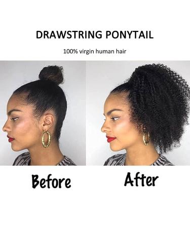8A Brazilian Kinky Curly Human Hair Drawstring Ponytail Extension for Black Women - 12 Inch - Buy Online on GoSupps.com