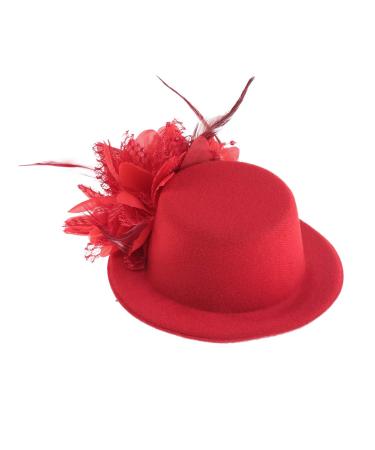 FRCOLOR Top Hat Hair Clip Feather Flower Decor Clips Fascinator Hat Veil Red Mini Top Hat for Tea Party Wedding Party