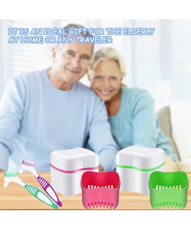 Hongecb Prosthesis Box - Denture Case & Orthodontic Container for Teeth Storage & Cleaning | 2 Braces + 2 Cleaning Brushes - Green & Pink - Buy Online on GoSupps.com