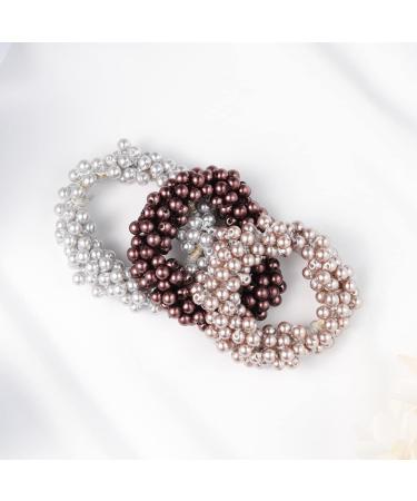 Brinie Gray Pearl Hair Ties - Pack of 3 Elastic Scrunchies for Women & Girls | Bead Hair Ropes Accessories - Buy Online on GoSupps.com