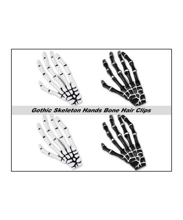 Korean Gothic Skeleton Hands Hair Clips - Punk Rock Devil Claw Barrettes Set (Black/White) - Buy Online on GoSupps.com