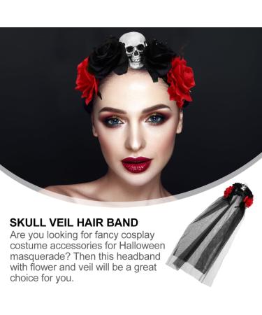 FRCOLOR Black Head Band Halloween Veil Headband Skull Rose Floral Decor with Black Veil Day of the Dead Headpiece Costume Flower Hair Accessories - Buy Online on GoSupps.com