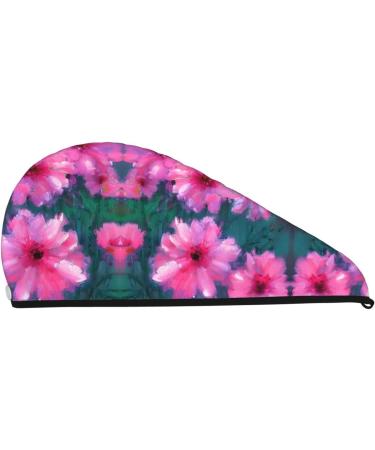 Pink Flowers Coral Velvet Dry Hair Cap with Buttons - Anti Frizz Cap for Curly Long & Thick Hair | International Shipping Available - Buy Online on GoSupps.com