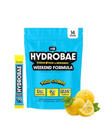 CLOOP HYDROBAE 3 439mg Electrolyte Powder Packets - Zero Sugar Yuzu Citrus Hydration Drink Mix with Korean Pear Extract L-Theanine Ginger Vitamins B12 & C (14 Sticks) - Made in Korea