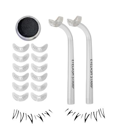 Siopob Eyelash Stamps | Smudge-proof Silicone Eyelash- Stamp For Bottom Lashes - Everyday Natural Face Look Supplies For Working Dating Gathering Home Traveling Transparent Left and Right Handles + 6 Pairs of Replacement Heads + Ink Pad