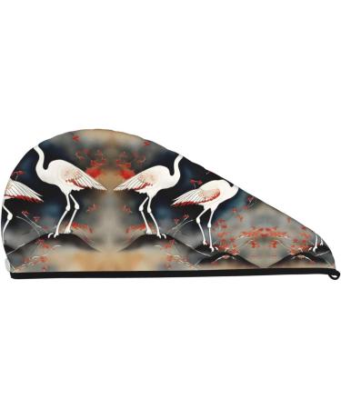 Japanese Cranes Flying Coral Velvet Dry Hair Cap | Ideal for Home Travel & Pool Parties - Buy Online on GoSupps.com