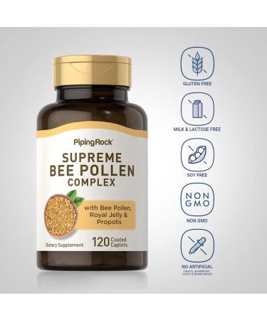 Piping Rock Bee Pollen with Royal Jelly and Propolis | 120 Caplets | Complex Supplement for Women and Men | Non-GMO Gluten Free - Buy Online on GoSupps.com