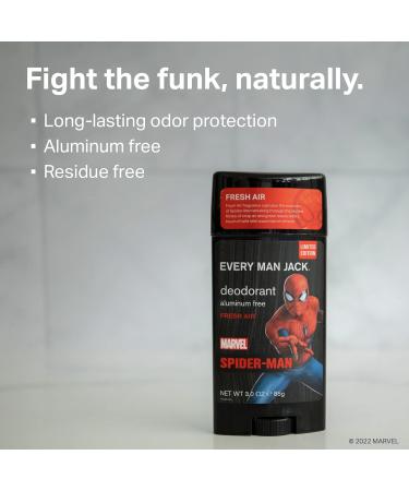 Every Man Jack Marvel Spider-Man Deodorant Twin Pack - 3oz x 2 Sticks | Aluminum-Free, Parabens-Free, Phthalate-Free, Dye-Free | Certified Cruelty Free - Buy Online on GoSupps.com