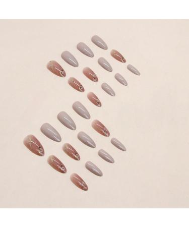 Justotry 24 Pcs Floral Stiletto False Nails - Medium Grey French Press on Nails with Trendy Gold Swirl Pattern | Short Almond Fake Nails for Women with Nail Glue - Nail Art Flower & Grey - Buy Online on GoSupps.com