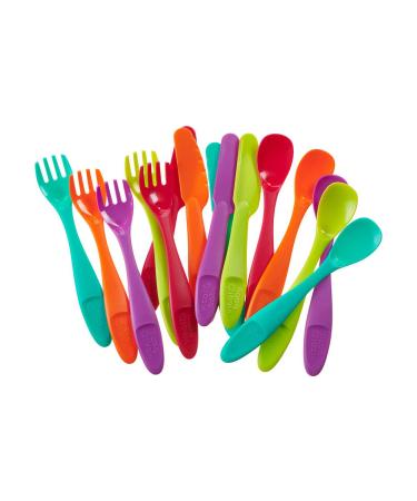 Vital Baby Nourish Perfectly Simple Cutlery 15pk - Baby Weaning and Feeding Spoons Knives and Forks - Ideal for Toddlers - Bright Colours - BPA Phthalate & Latex Free - Durable - 12m+ - 15pk