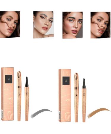 2024 New Magic 4-Tip Eyebrow Pencil - Upgraded 3D Long-Lasting Waterproof Microblading Eye Brow Pencil Contouring Pen Long-Lasting Natural Fine Stroke Eyebrow Pencil (Light Brown+Gray)
