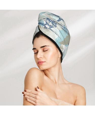 Algae Corals & Seashells Microfiber Hair Towel - Super Absorbent Coral Velvet Wrap for Long Curly & Thick Hair | Quick Dry Hair Cap for Women - International Shipping - Buy Online on GoSupps.com