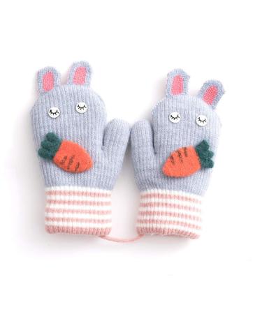 Kids Toddlers Knitted Gloves Mittens with String Boys Girls Magic Stretch Mittens Thick Fleece Lined Baby Infant Winter Warm Mittens Cartoon Cosy Full Finger Gloves Xmas Gift for Aged 0-3 #A-q Gray